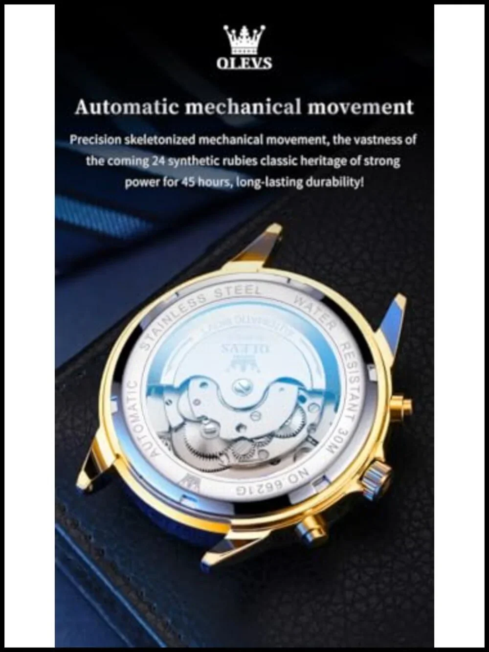 Men's Automatic Skeleton Watch Stainless Steel Sapphire Crystal